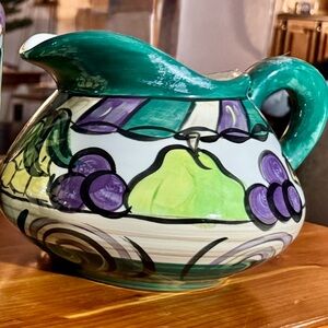 Vintage Shannon Norton Hand-Painted Ceramic Pitcher with Fruit Design. 1997.